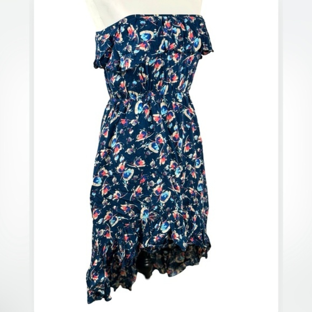 Full Tilt Navy Floral Ruffle Strapless High Low Dress Small